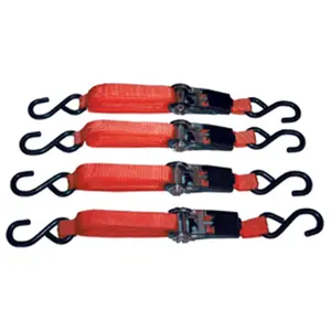 212 MAIN 4-Pc. Ratcheting Tie Down Set - 4 Adjustable Length 15 Ft. Weatherproof Nylon Webbing Straps, Quick Release Steel Hooks, Reliable Ratchet System for Secure Hold (Sports & Outdoor Cycling Gear)