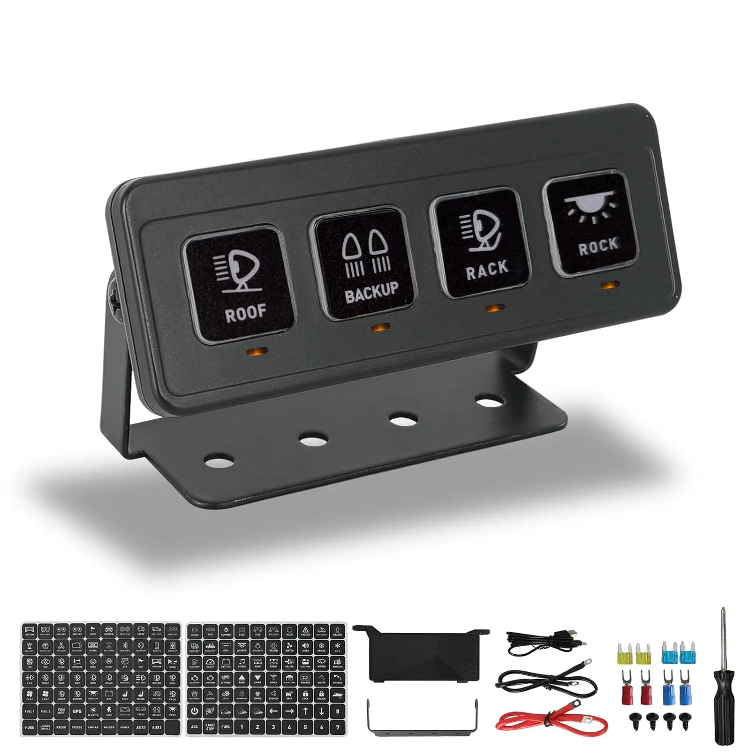 Winunite 4 Gang Wireless Switch Panel, 4 Control Modes 12V-24V Universal Circuit Control System Switch Relay Box Multifunction Switch Panel for Truck Jeep SXS UTV ATV Car Van Tacoma Lighting Switchboard