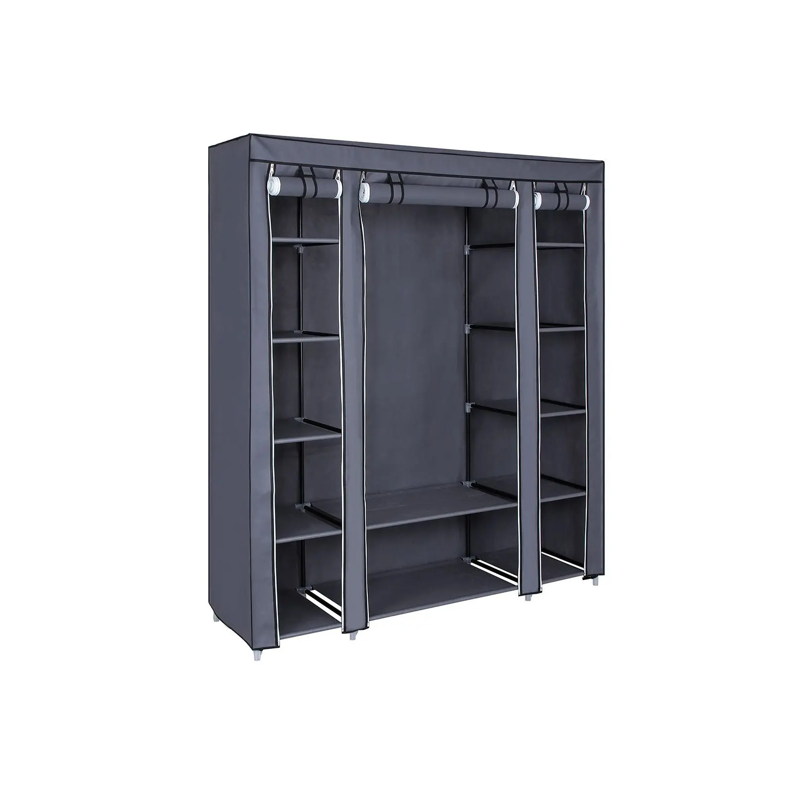 SONGMICS Closet Wardrobe, Portable Closet for Bedroom, Clothes Rail with Non-Woven Fabric Cover, Clothes Storage Organizer, 59 x 17.7 x 69 Inches, 12 Compartments