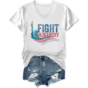 Fight Oligarchy Shirt, Defend Democracy T-Shirt V-Neck