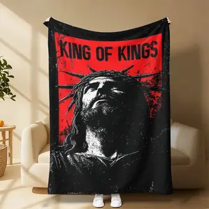 King Of Kings Jesus Crown Of Thorns Print Flannel Throw Blanket Religious Christian Faith Blanket Spiritual Scripture Decor Plush Soft Cozy Warm Ideal Christian Faith Gift For Believers Church Baptism Birthday Holiday Home Sofa Bedroom Decor Present