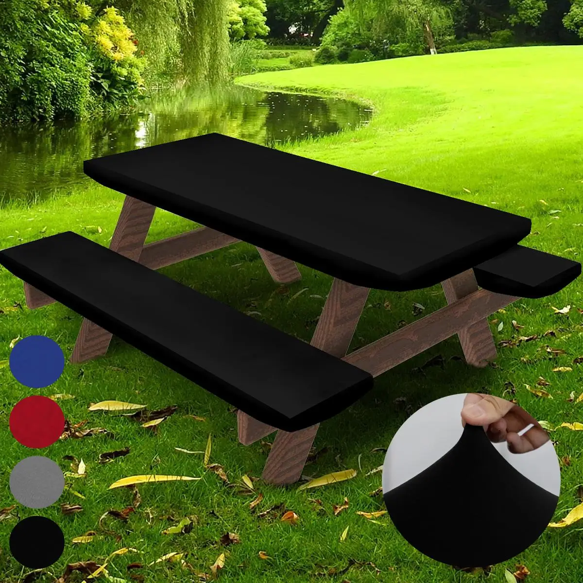 Picnic Table Bench Cover Set, 3 Counts/set Including 1 Count Table Cover & 2 Counts Bench Cover, Elastic Tablecloth Set for Camping, Outdoor Dining