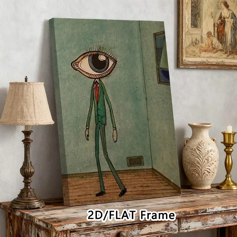 Framed Surrealist Artistic Eye Man Canvas Wall Art, Canvas Prints, Quirky Vintage Style Print, Weird Summer Vibe Decor, Bedroom Pictures Wall Decor, Bedroom & Living Room Artwork, Decoration Items