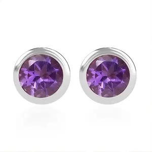D'Joy Poke Free Amethyst 0.50 ctw Stud Earrings in Rhodium Over Sterling Silver Christmas Gifts