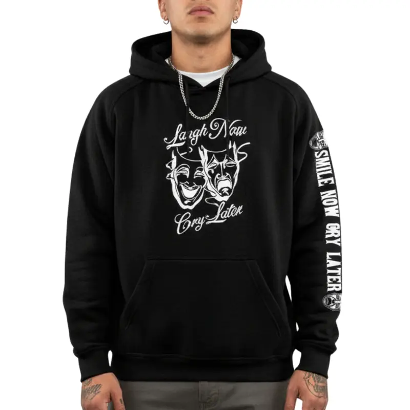 TFashion Graphic Hoodie - Smile Now Cry Later, Autumn Medium Length, Long Sleeve, Casual Rock Style, Bold Eye-Catching Design, High-Quality Fabric, Perfect Gift