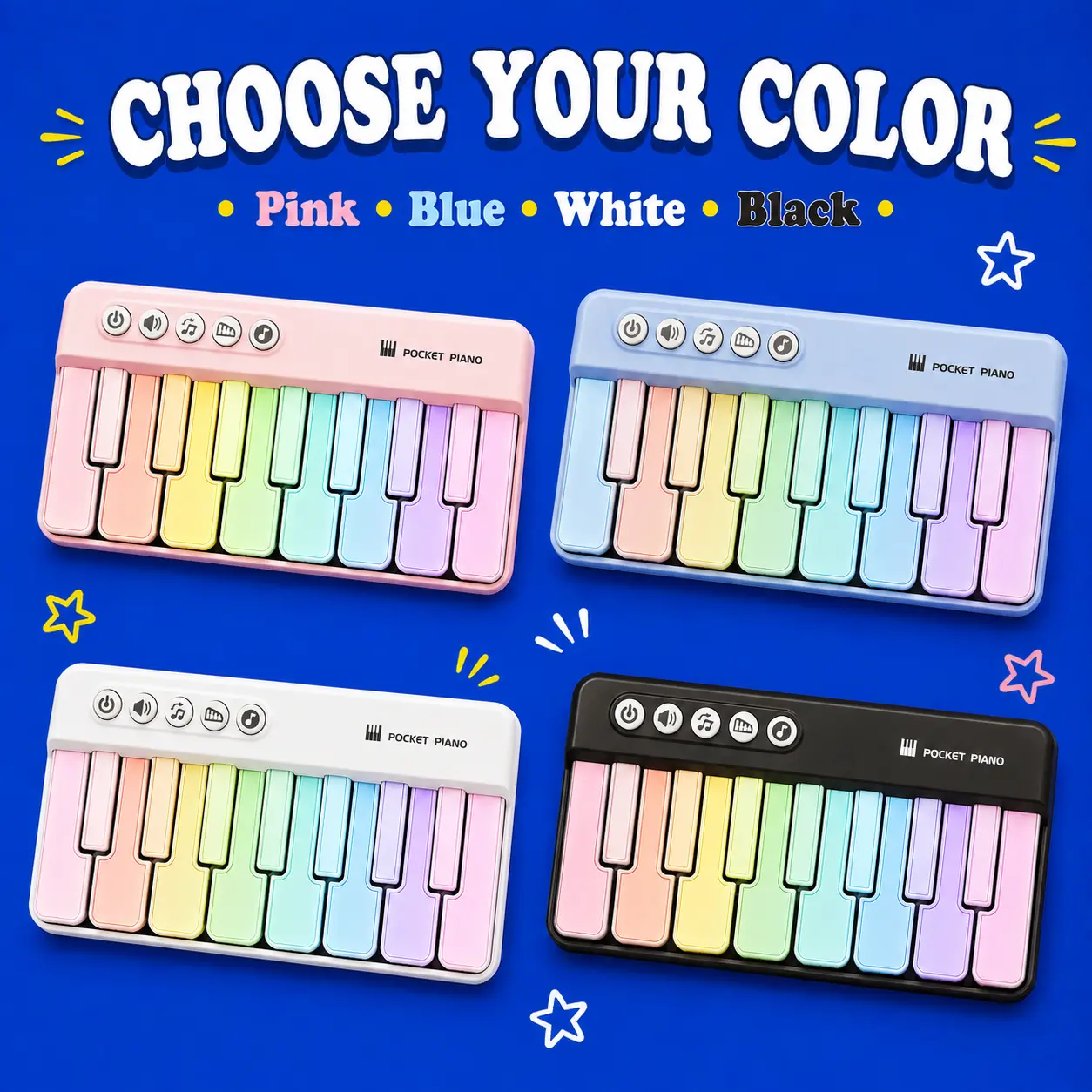 Kids Piano Toy, Light-Up Pocket Piano Keyboard with 5 Function Buttons, Portable Musical Toy for Toddlers and Kids