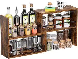 Expandable Cabinet Organizer Shelf, Set of 2 Kitchen Counter Shelves for Countertop Organization Spice Rack Kitchen Storage Stackable