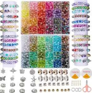 Glass Beads Bracelet Making Kit,1350PCS 48 Colors 8mm Crackle Glass Beads for  Making,  Glass Round Beads Friendship Bracelet kit for DIY Crafts Gifts