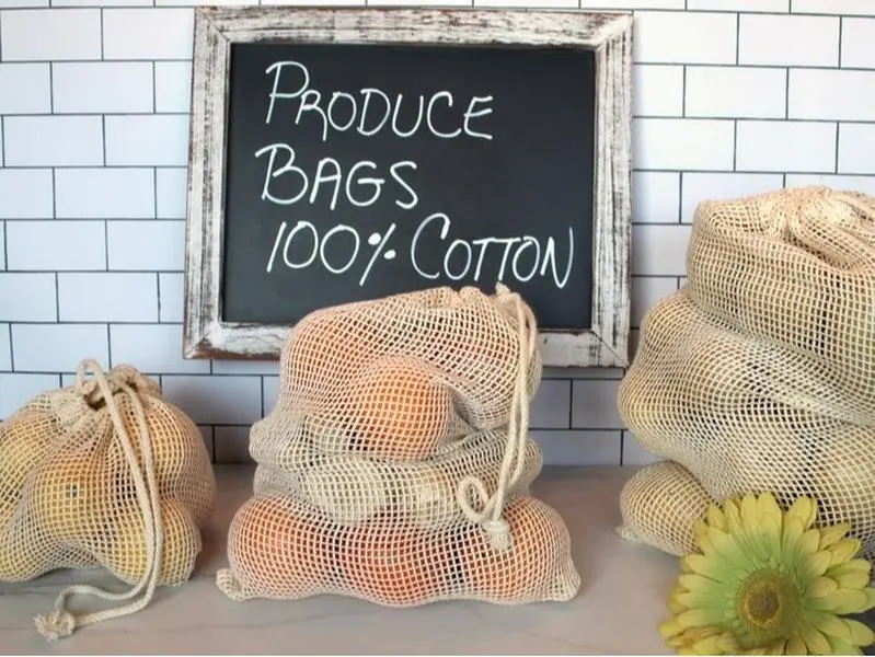 Set of 9 | Mesh & Muslin Cotton Produce Bags | Washable Durable Reusable Grocery Bags | Zero Waste Green Bags | + 100% COMPOSTABLE PACKAGING