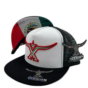 NUEVA ROSITA BLACK AND WHITE CAP WITH MEXICO FLAG IN UNDER BRIM