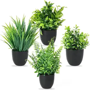 Faux Plants Indoor, 4 Pack Small Fake Plants Mini Artificial Plants in Pots for Home Office Shelf Farmhouse Bathroom Decor, Potted Indoor Plants