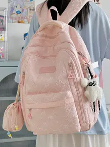 Women's backpack, solid color, clean color, backpack with letter zipper, fashionable, versatile, casual and simple, suitable for students to go to school, campus, commuting, shopping, women's backpack, Quilted Casual Daypack, Cute backpack