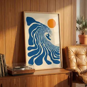 [SALE UP TO 50% + FREE SHIP] Retro Surfer Art Print  Abstract Wave Wall Art  Coastal Beach Decor  Minimalist Surf Poster  Blue Ocean Wave Print