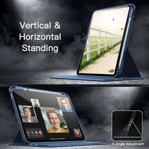 1 Acrylic iPad Case with Pencil Holder for 10th Gen 10.9inch (2022), Hybrid Shell, 360 ° Rotating Stand, Automatic Sleep/Wake, Anti-Slip, Scratch-Resistant, Flexible, Foldable, Adjustable Stand Protective Case