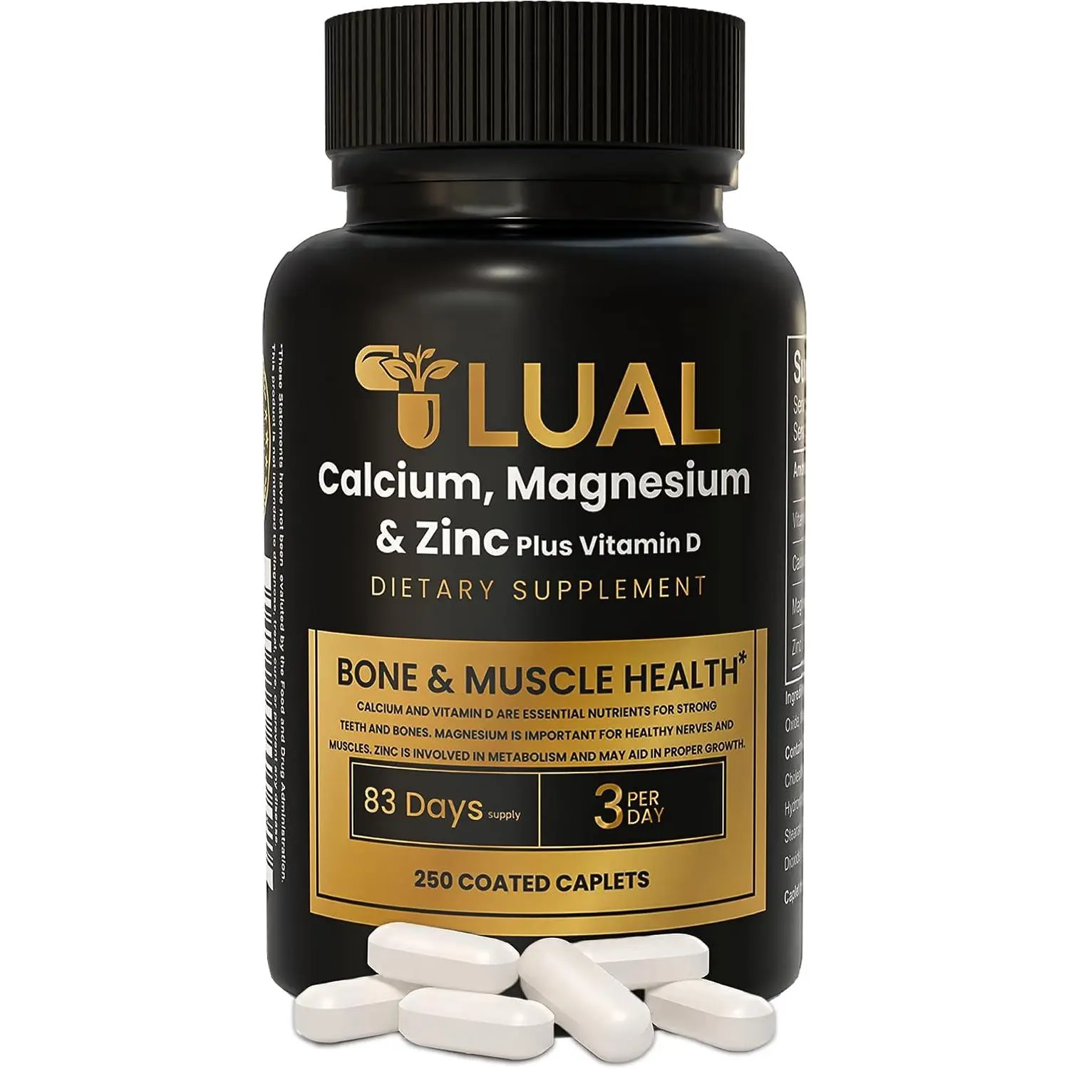 LUAL Calcium Magnesium Zinc with Vitamin D3, 250 Caplets, 83 Day Supply