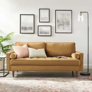 Modway Valour Performance Velvet Sofa in Cognac