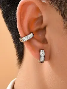 Men's Fashionable Stainless Steel Punk Hip Hop Ear Cuffs, Trendy Zirconia Jewelry Gift, Casual All-Season Accessory, Cubic Zirconia, Fashionable Jewelry Accessories