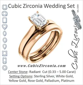 CZ Wedding Set, featuring The Kaela engagement ring (Customizable Radiant Cut Solitaire with Stackable Band)