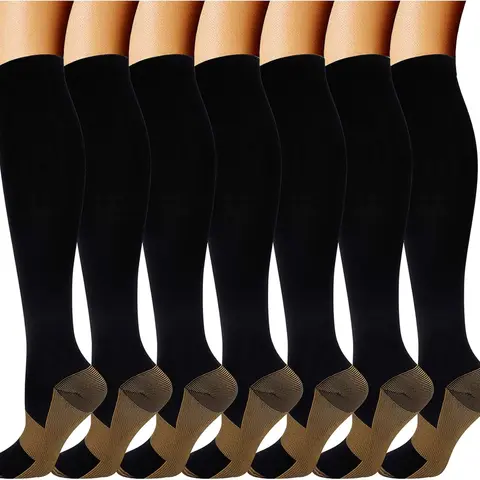 Unisex 20-30 mmHg Copper Compression Sports Fit Socks (7 Pairs, L/XL) - Massage Function, Athletic Support, All Seasons Use for Adults, Construction & Delivery Personnel, Compression Socks Women