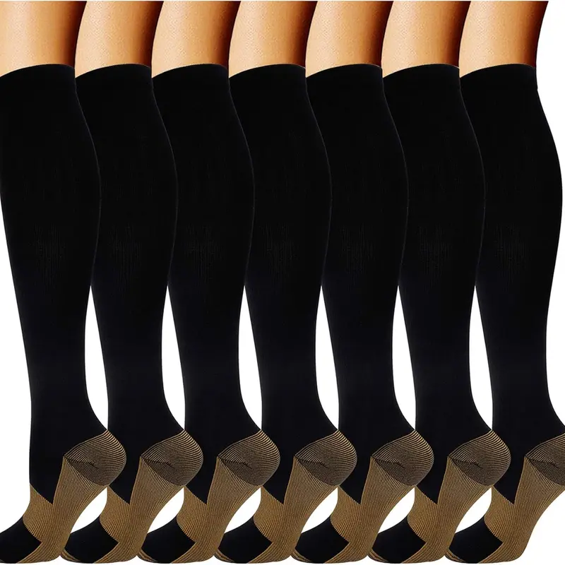 Unisex 20-30 mmHg Copper Compression Sports Fit Socks (7 Pairs, L/XL) - Massage Function, Athletic Support, All Seasons Use for Adults, Construction & Delivery Personnel, Compression Socks Women