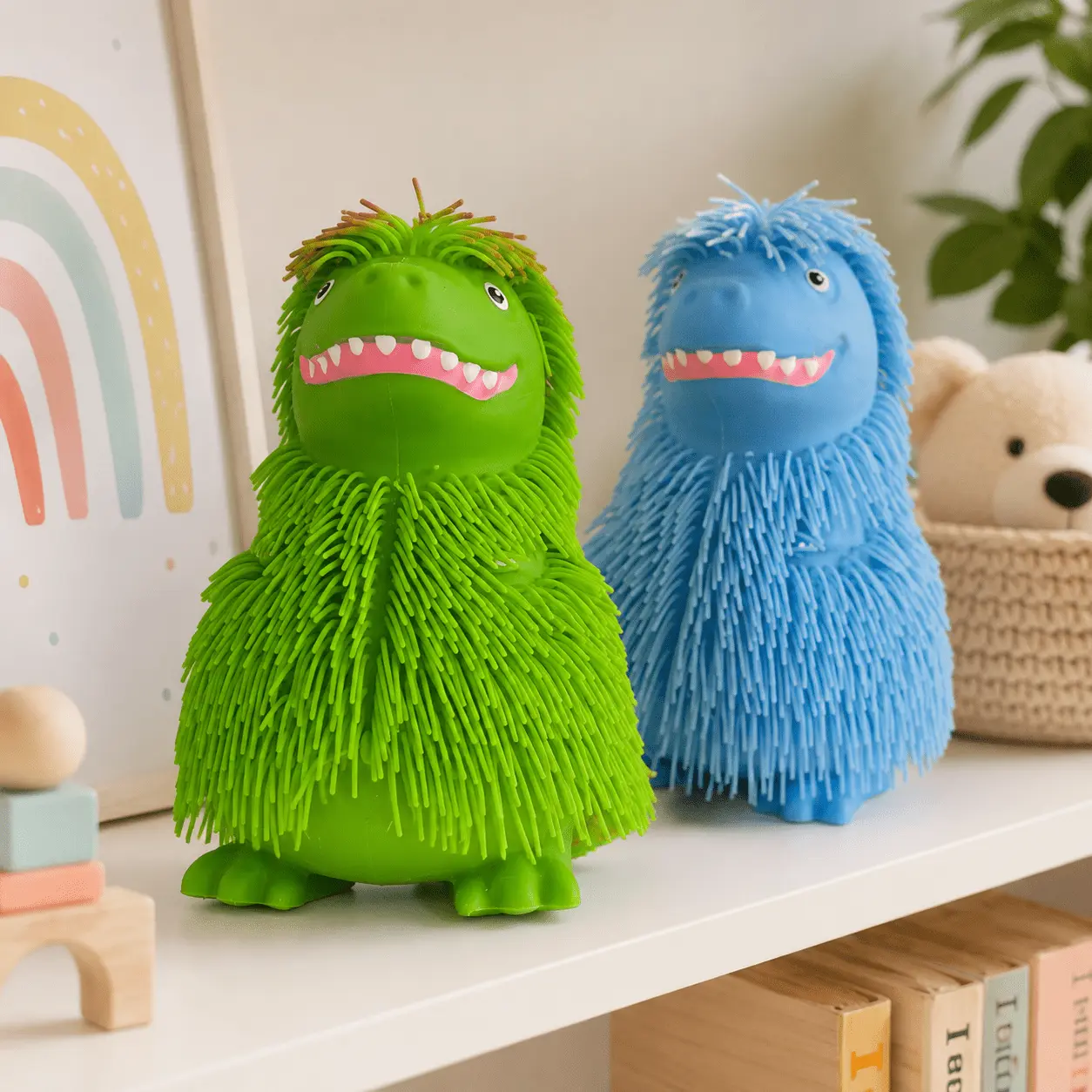 Random 1 pc 10" Green Shaggy Haird Dinosaur Squishy Toys w/ Lights Anti Stress Anti Anxiety Fun Air Puff Giant Squishy Squeeze Sensory