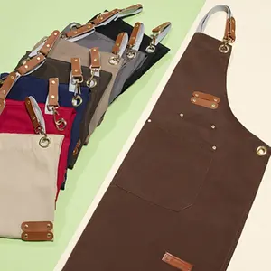 Canvas Apron with Buckles, Durable and Easy to Clean, Multi-functional Pockets, Perfect for Restaurants and BBQs, Contemporary Style, Single Unit, Kitchen Cooking Aprons