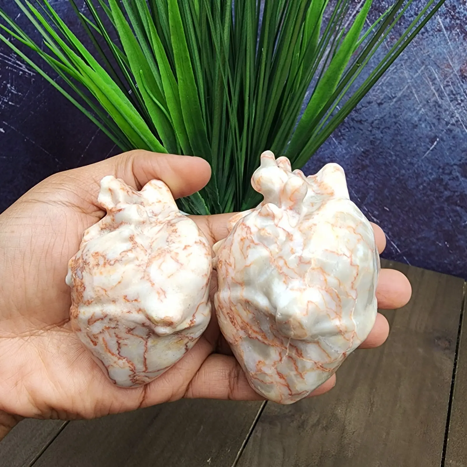Red Vein Jasper Anatomical Heart Carving