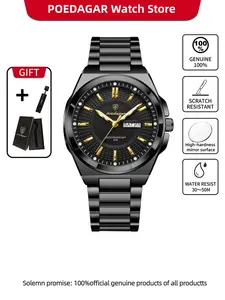POEDAGAR Luxury Men's Quartz Watch Waterproof Night Light Week Date Watch Stainless Steel Men's Watch Fashion Gift