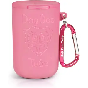 Dog Doo Tube Reusable Dog Poop Holder for Dog Walkers - Carries Used Dog Poop Bags - Tight Fitting Lid Keeps in Odors - Dog Waste Carrier - Attachable to Dog Leash, Harness or Waist (Medium, Pink) Bokins