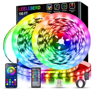 RGB LED Strip Lights 100 Ft Bluetooth Remote App Music Sync For Bedroom Decor