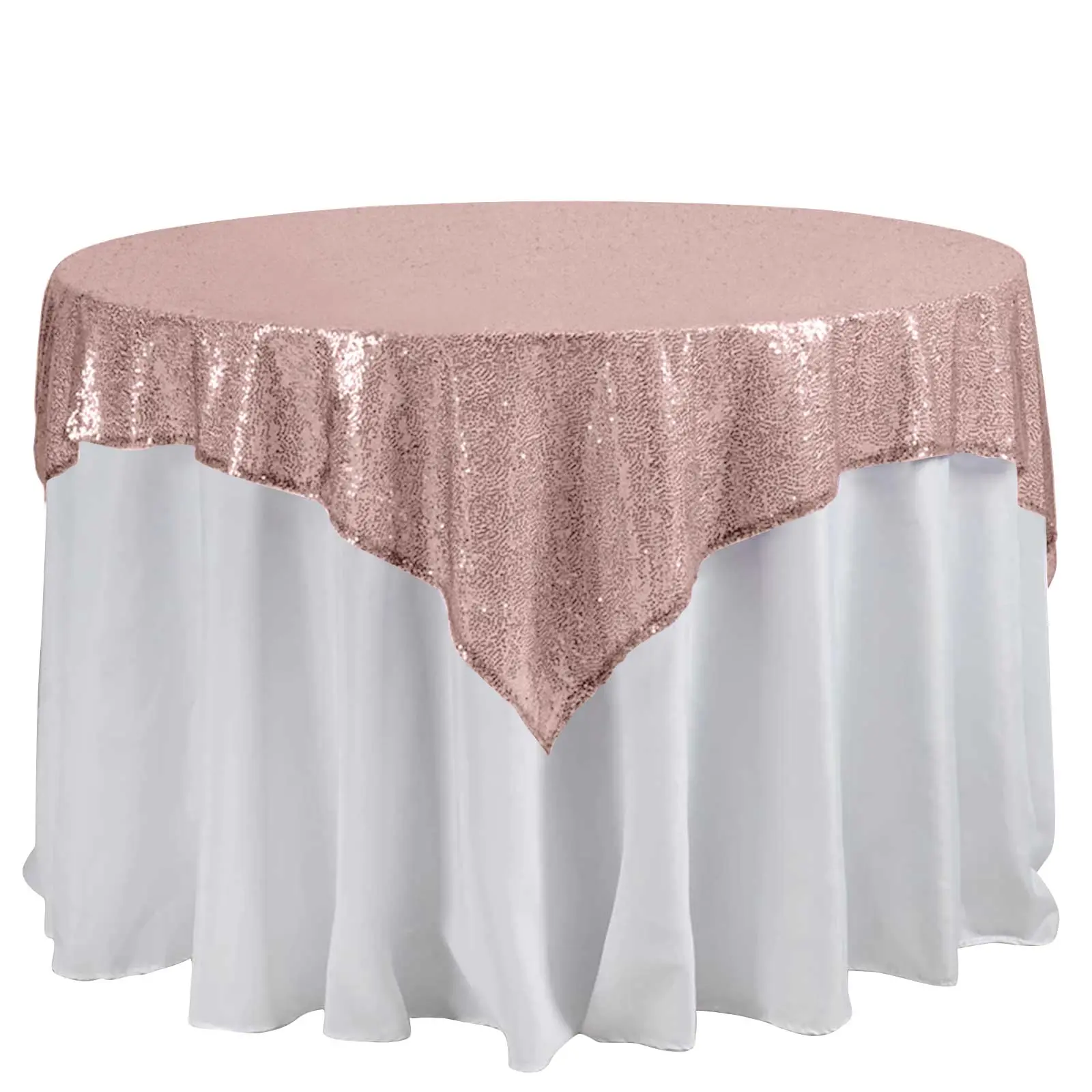 Luxe Sequin Square Table Overlay, 60"x60" Blush Tablecloth - Wedding & Event Decor, Party Table Glam, Dry Clean Compatible Wedding Supplies Home Festive Accessory