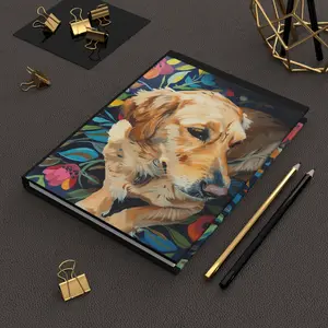 Golden Retriever Portrait Journal  Hardcover Notebook, Floral Background