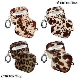 Cowpint Pattern AirPods Case, Cowhide Cow Bull Seamless AirPods Cover, Leopard Skin Western Protective Air Pod Pro 1 2 3