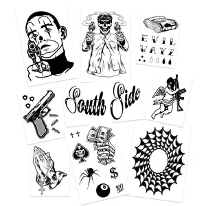 FashionTats Prisoner Gangster Cholo Costume Temporary Tattoos | Halloween Costume Tattoos | Cosplay Kits | Skin-Safe | MADE IN USA | Removable