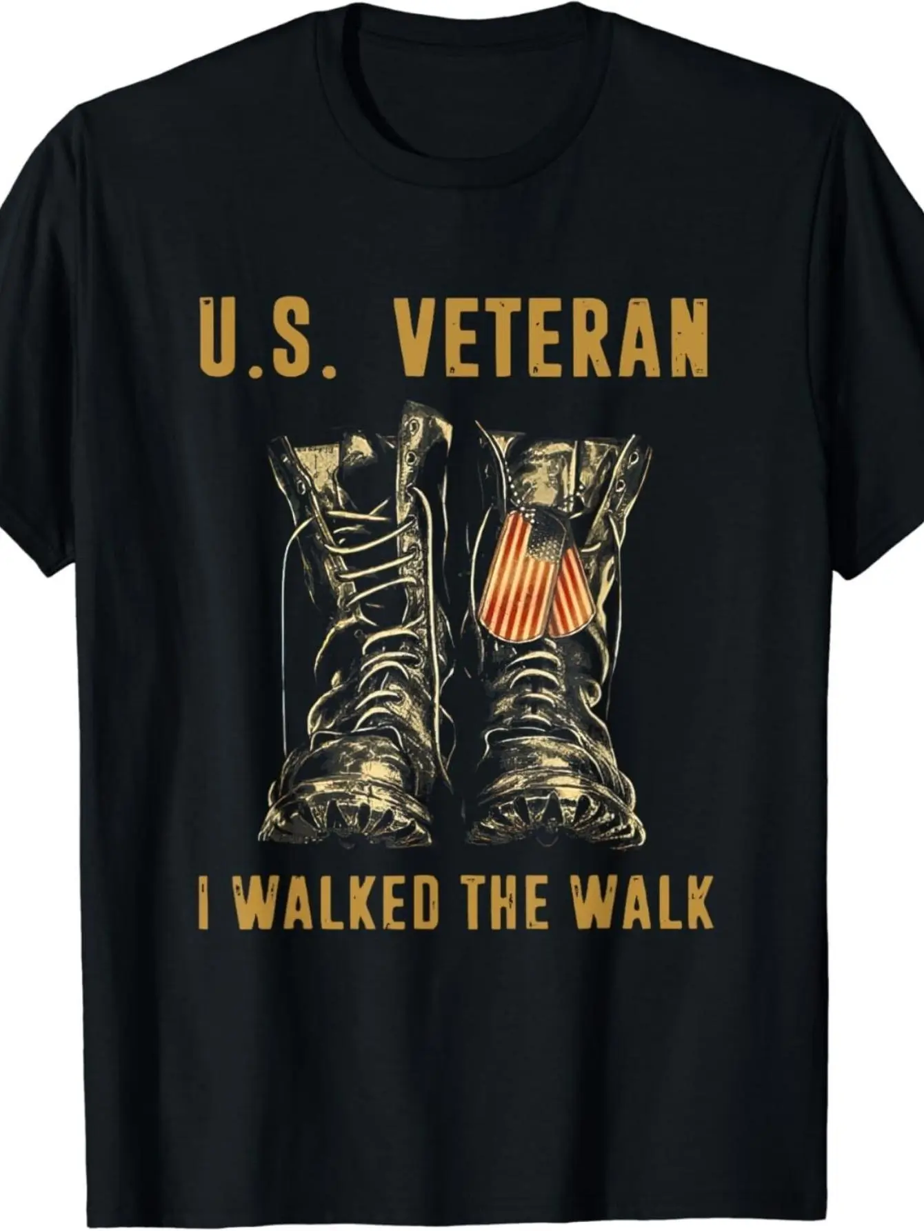 2026 Spring Summer Men's U.S. Veteran "I Walked the Walk" Military T-Shirt Black Crewneck Top for Veteran Events & Patriotic Holidays