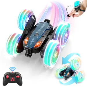 Remote Control Car - Double-Sided 360° Rotating, 4WD, 2.4GHz Rechargeable with LED Light and Music, RC Stunt Cars Toy for Boys and Girls on Birthdays Blue