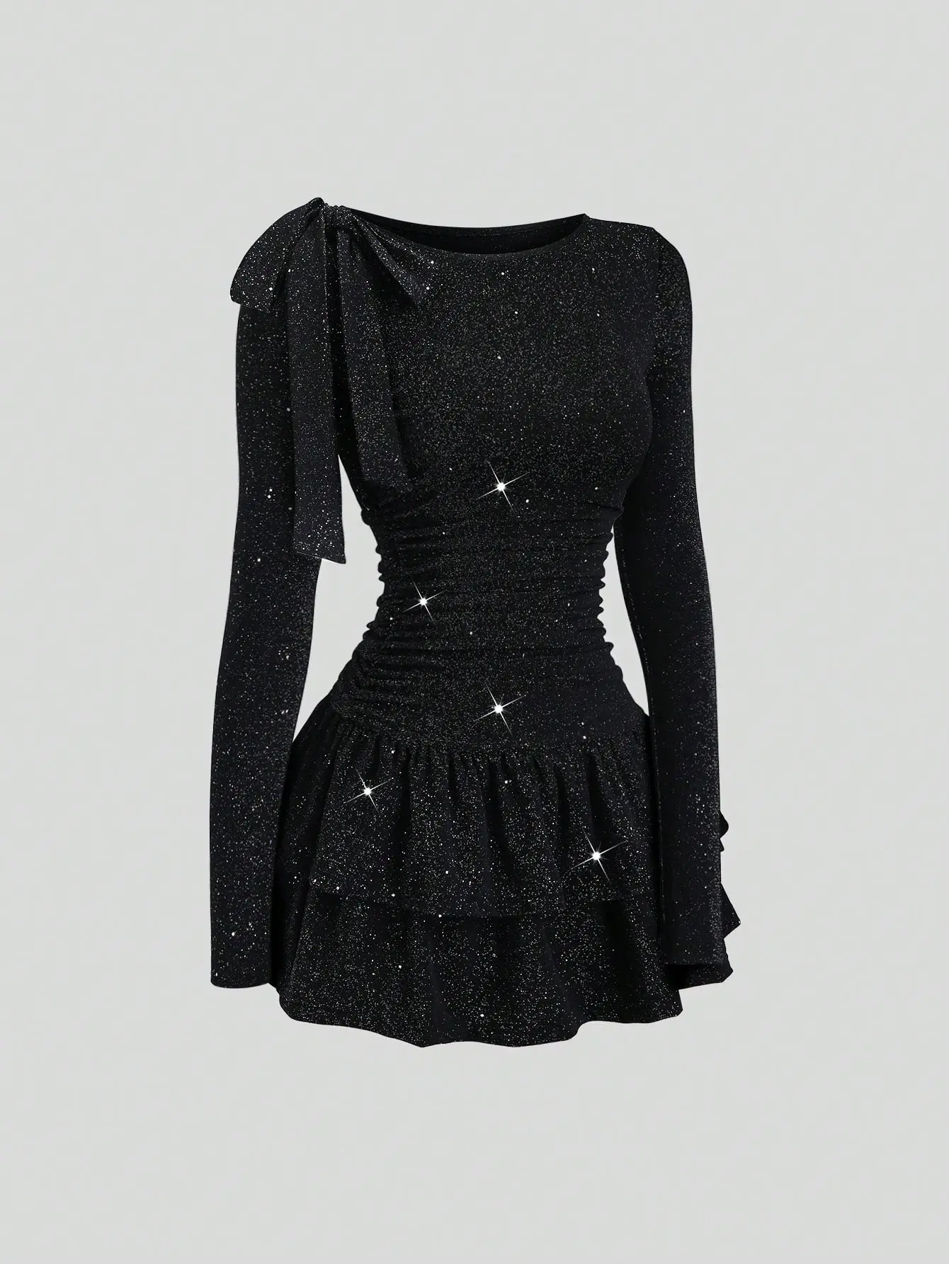 PMA Women's Elegant Off Shoulder Bowknot Mini Dress Black Shiny Fabric Party Formal Occasion Cocktail Date Night Going Out Dress