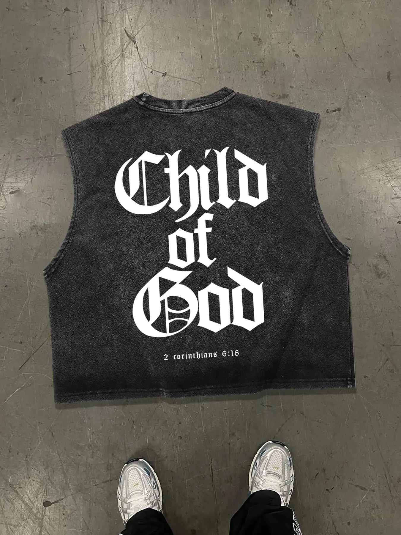 Men's Child Of God Print Graphic Round Neck Tank Top, Loose Oversized Casual Street Soft Comfy Sleeveless Vest for Summer, Menswear for Daily Wear