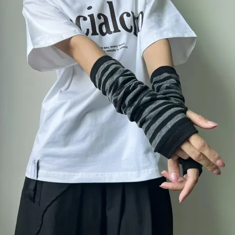 Women's 1 Pair Colorblock Striped Pattern Fingerless Gloves, Fashion Cute Casual Cozy Gloves for Daily Outdoor Wear, Women's Clothing Accessories for Summer Spring Fall With Gloves