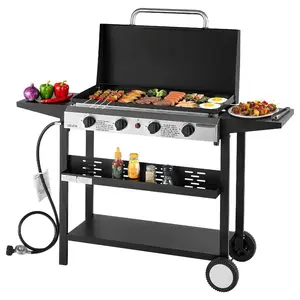 VEVOR Gas Griddle, 4-Burner Flat Top Grill, 36 inch Grill Plate Foldable Propane Griddle with Wheels, 60000 BTU Outdoor Flat Top Grills for Pan-Frying, Grilling, Stir-Frying, BBQ, Pulse IgnitionVEVOR Super Brand Day