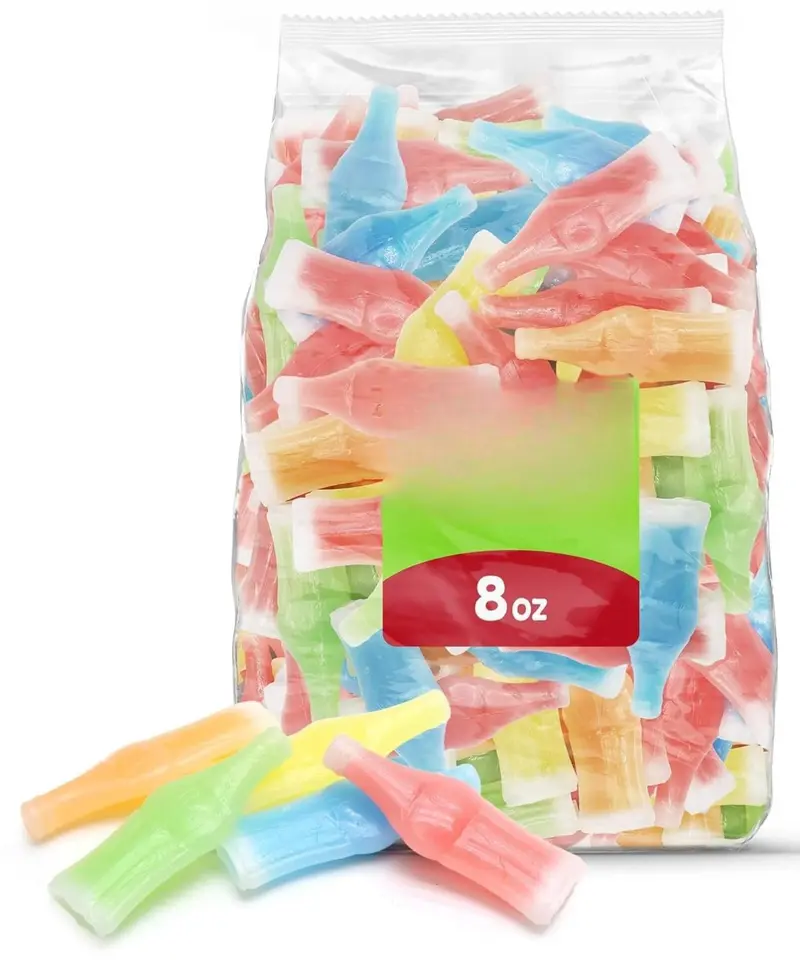 Wax Bottle Candy, 8 OZ Bag (½ LB), Retro Nostalgic Candies with Fruity Liquid Center, TikTok Trend Snack, Assorted Colors and Flavors, Heat Sealed for Freshness, Perfect for Parties and Gifts
