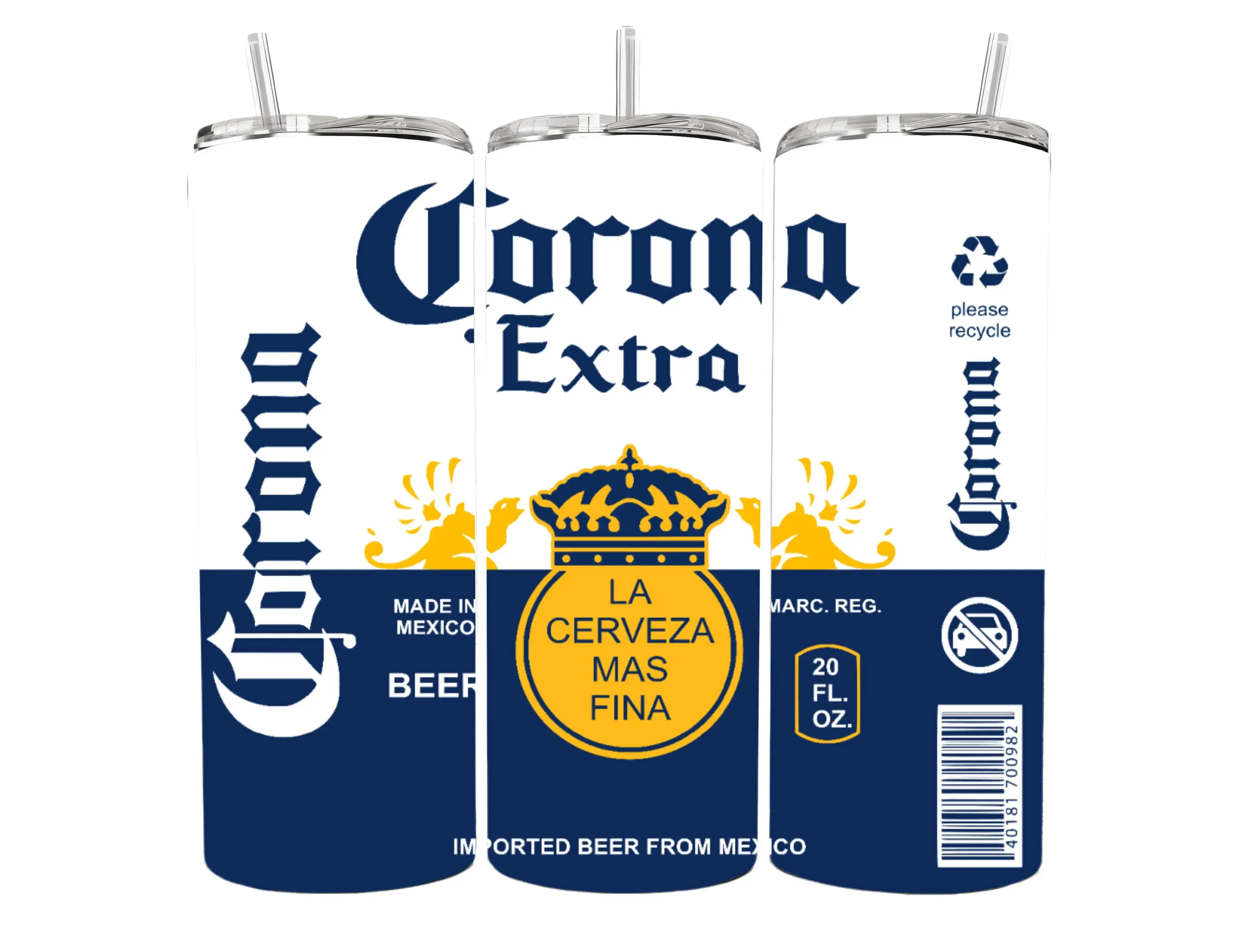 20 oz Insulated Corona Extra Stainless Steel Tumbler - Vacuum-Sealed Travel-Friendly Beer Design Water Bottle, Portable Kitchenware Drinkware with Lid and Straw, Vacuum-Sealed Water Bottles, Travel-Friendly Water Bottles