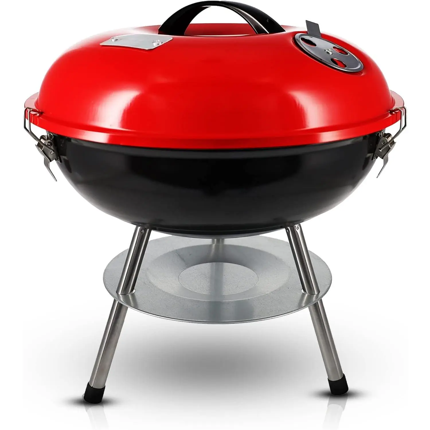 14-inch Portable Barbecue Grill with 3-Point Locking Lid for Heat Preservation – Dual Venting System – Small Charcoal Grill for Backyard, Camping, Boat