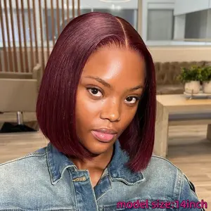 Dark Cherry Burgundy Short Bob Wigs 180 Density Transparent Full Lace Frontal 180 Density Bob Human Hair Wigs Pre Plucked 99J Lace Front Bob Wig