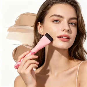 Cherry Print Foundation Brush, Ultra-Thin Face Brush for Beginners, Seamless Concealer, Non-Powdering Mask Brush, Gel Handle