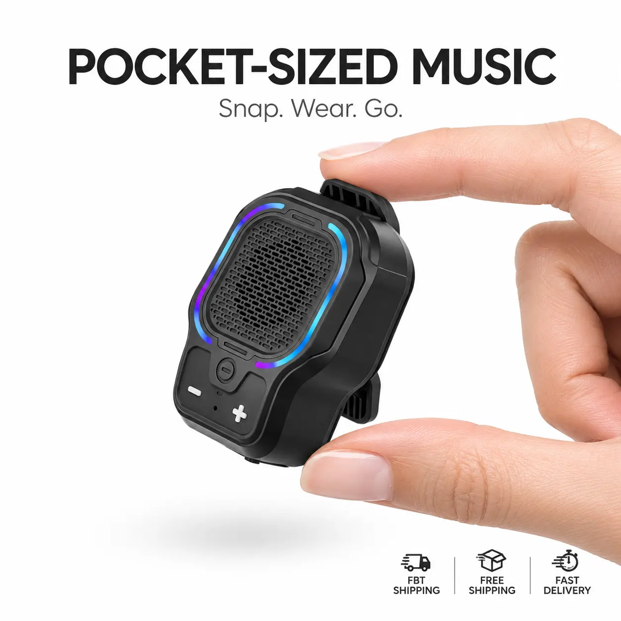 Wearable Bluetooth Speaker with Magnetic Clip, Hands-Free Portable Speaker with Big Sound, ENC Mic, LED Lights, IPX7 Water Resistant for Running, Cycling, Hiking, Work & Outdoor Use