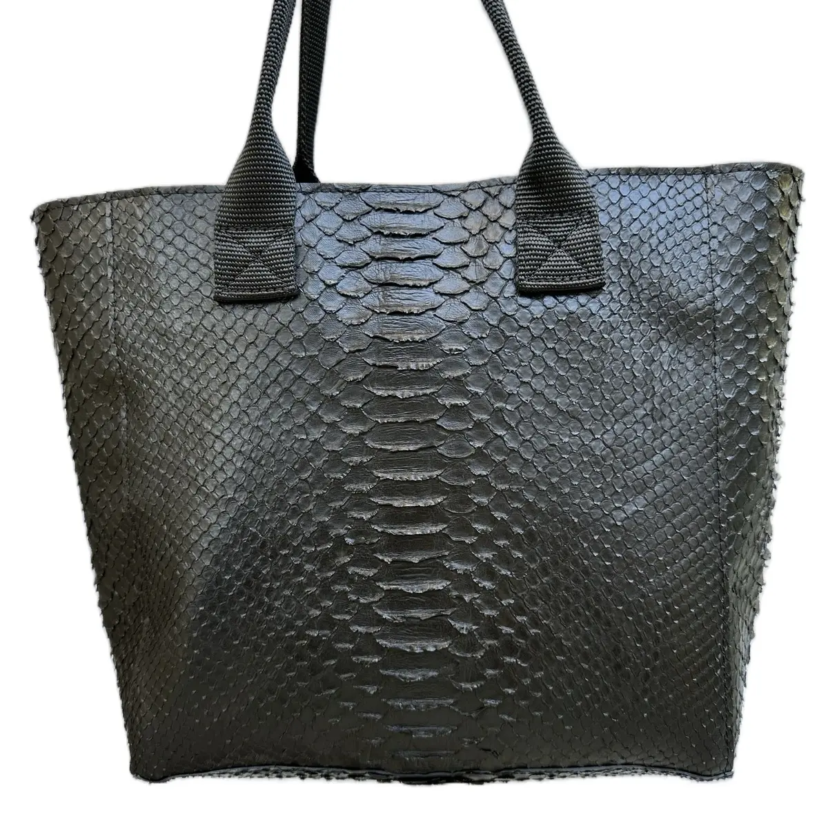 Faux Python Tote Bag Black