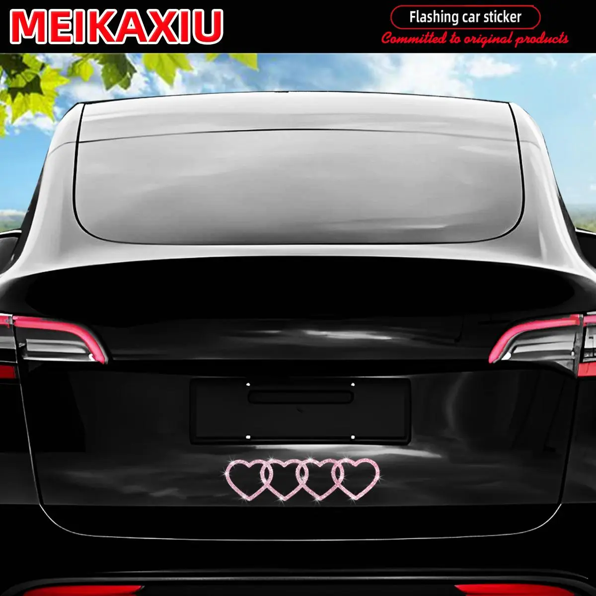 Ladies' new style four connected heart-shaped car decoration stickers, car door and body stickers with sparkling rhinestones.