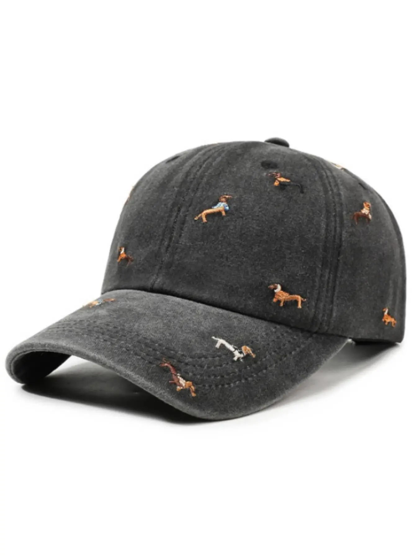 1pc Puppy Graphic Embroidered Baseball Cap, Animal Hats, Washed Style Unisex Casual Trendy Hat, Fashionable Retro Sun Hat, Adjustable Outdoor Sunshade Cap, Y2K Soft Crown Curved Brim, All-Season Use, Embroidered Snapback