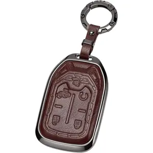 Key Fob Cover for GMC, Keychain,Mech-Relief,Metal Leather Compatible with 2023 2022 2021 2020 2019 GMC Sierra (Black)